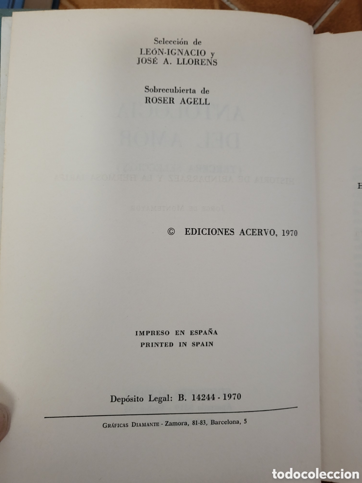 Libros de segunda mano: ANTOLOG&Iacute;A DEL AMOR (TERCERA SELECCI&Oacute;N). EDICIONES ACERVO 1970. - Foto 4