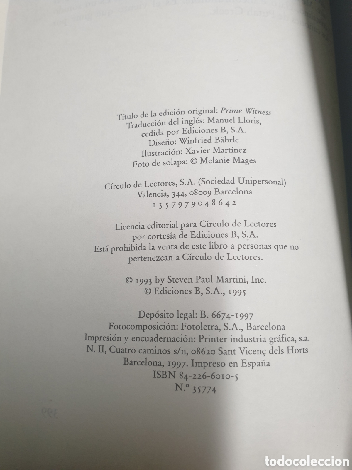Libros de segunda mano: Steve Martini El testigo C&iacute;rculo de Lectores 1997 - Foto 2