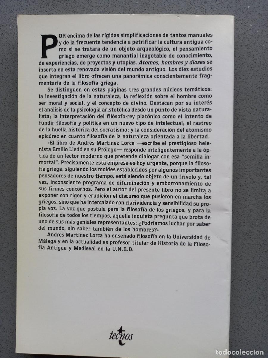 Libros de segunda mano: &Aacute;TOMOS, HOMBRES Y DIOSES - ANDR&Eacute;S MART&Iacute;NEZ LORCA - ED. TECNOS - 1988 - Foto 2