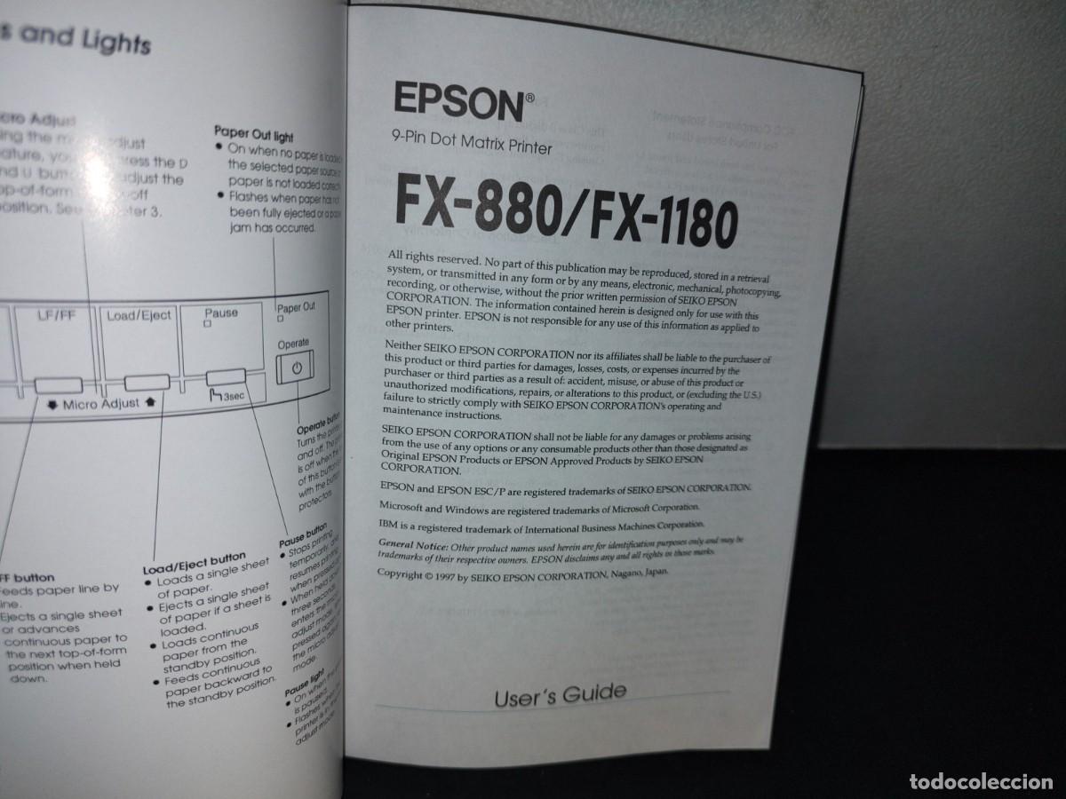 Libros de segunda mano: 23- MANUAL DE IMPRESORA. EPSON 9-PIN DOT MATRIX PRINTER. FX-880/FX-1180. USERS GUIDE - 1998 - Foto 3