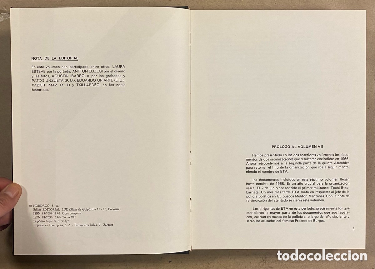 Libros de segunda mano: DOCUMENTOS Y - DOCUMENTOS DE ETA. TOMO 7. HORDAGO EDITORIAL LUR 1979. DOCUMENTOS DE E.T.A - Foto 3