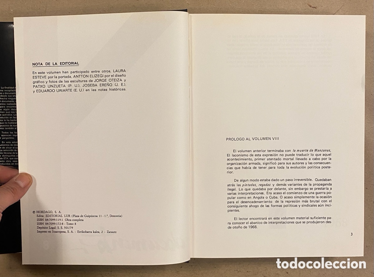 Libros de segunda mano: DOCUMENTOS Y - DOCUMENTOS DE ETA. TOMO 8.: CORRESPONDIENTE AL A&Ntilde;O 1968. HORDAGO EDITORIAL LUR - Foto 3