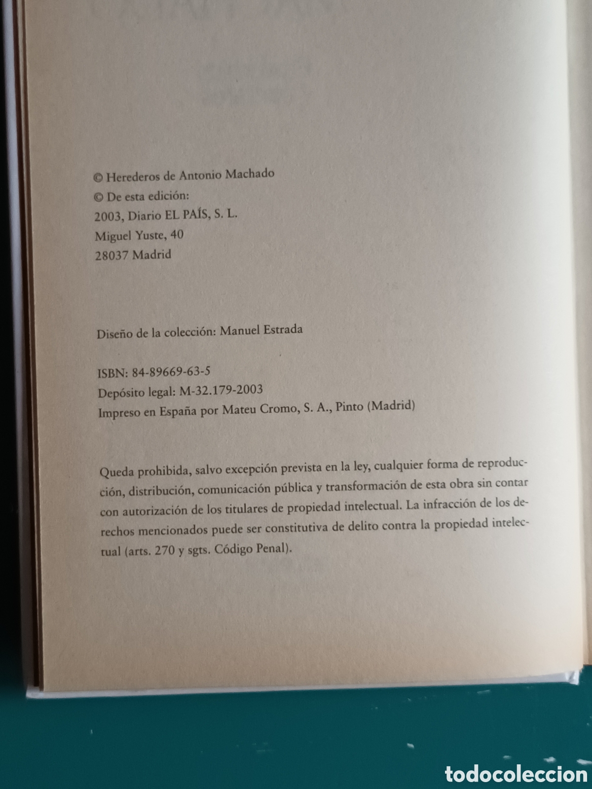 Libros de segunda mano: Antonio Machado - Proverbios y Cantares. El Pais 2003 - Foto 2