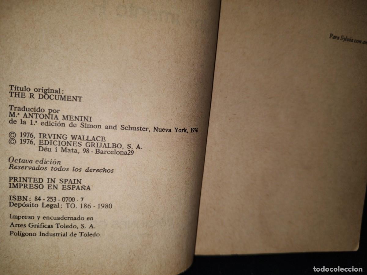 Libros de segunda mano: 179- EL DOCUMENTO R - IRVING WALLACE - 1980 - Foto 5