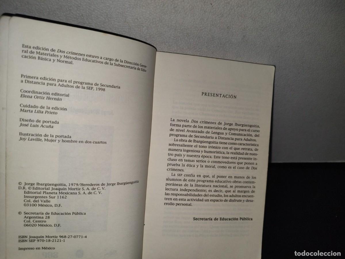 Libros de segunda mano: 182- DOS CR&Iacute;MENES - JORGE IBARG&Uuml;ENGOITIA - PRIMERA EDICI&Oacute;N PARA EL PROGRAMA DE SECUNDARIA SEP 1998 - Foto 4