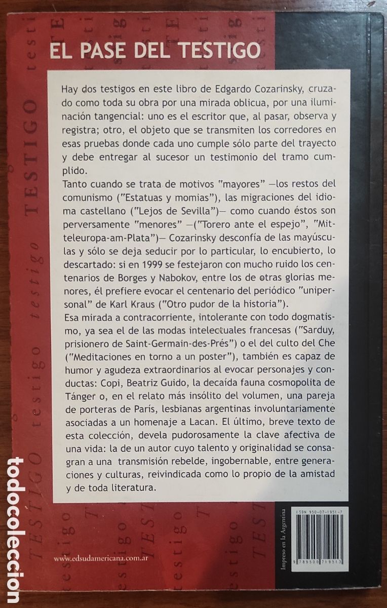 Libros de segunda mano: El pase del testigo, Edgardo Cozarinsky - Foto 3