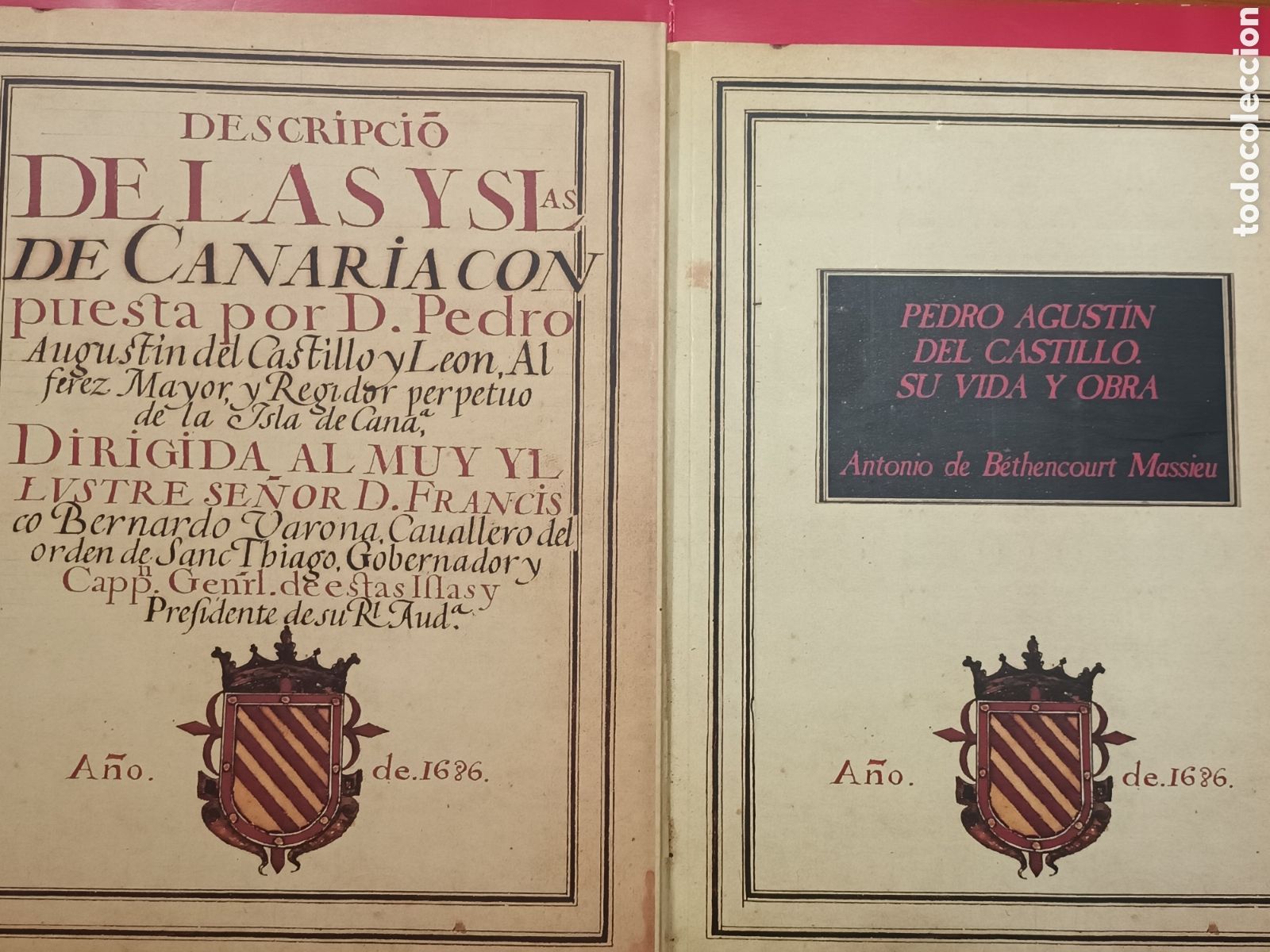 Libros de segunda mano: DESCRIPCION DE LAS ISLAS CANARIAS.PEDRO AGUSTIN DEL CASTILLO REGIDOR CANARIA.FACSIMIL 1686 DOS TOMOS