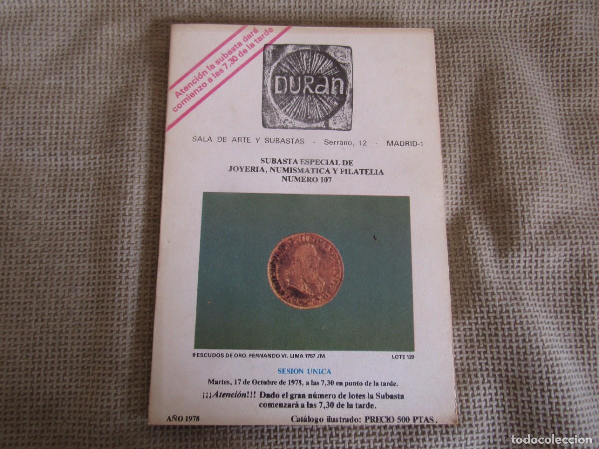 Libros de segunda mano: Catalogo Duran,Sala de arte y Subastas - Subasta Numero 107 - 1978