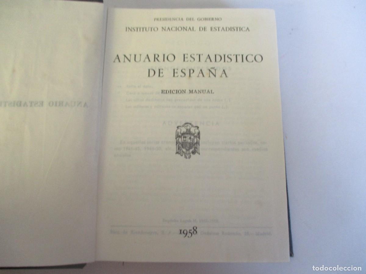 Libros de segunda mano: ANUARIO ESTAD&Iacute;STICO DE ESPA&Ntilde;A 1958 - Foto 3