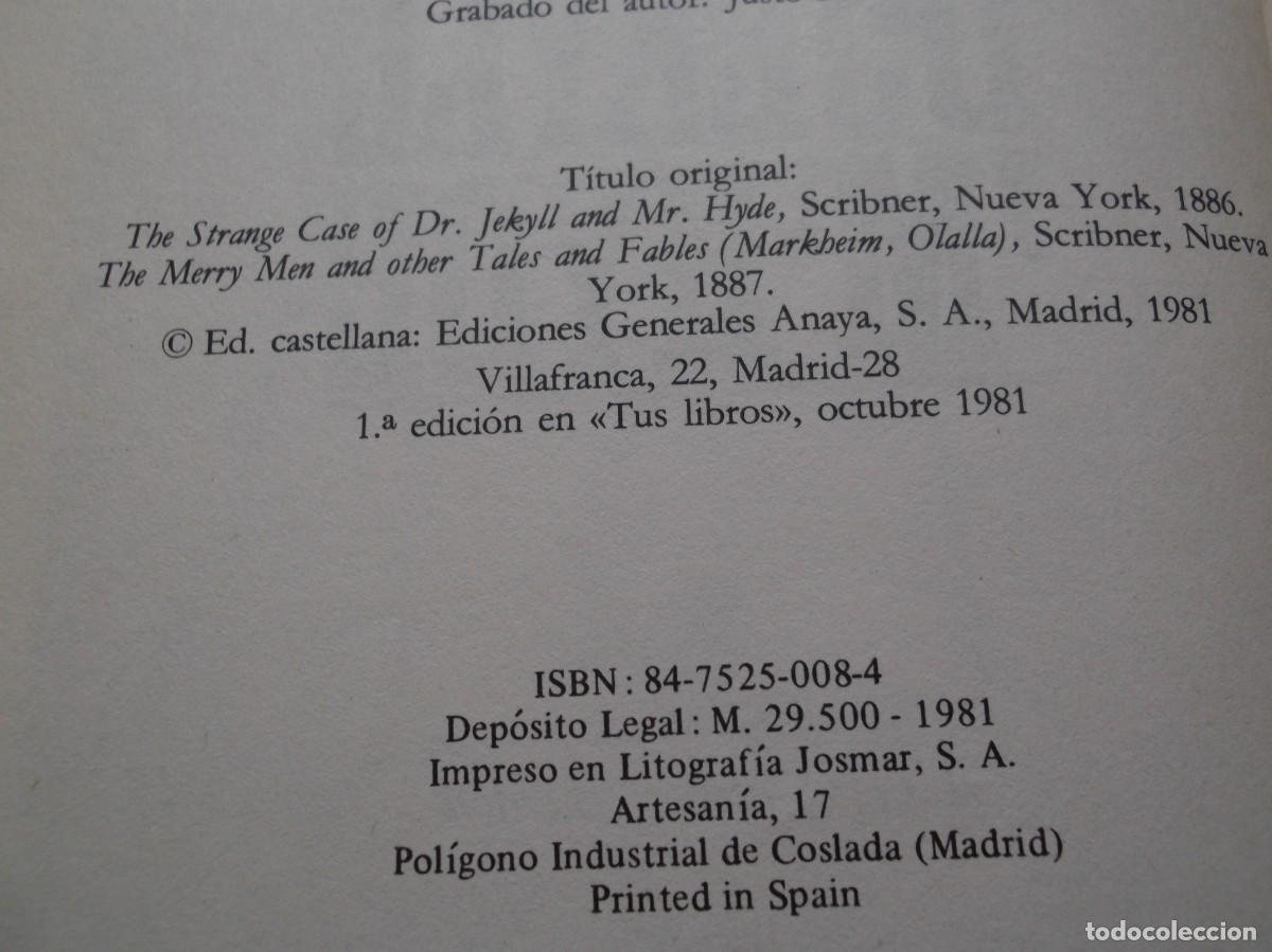 Libros de segunda mano: TUS LIBROS ANAYA -Dr. JEKLYLL Y Mt .HIDE - Foto 3