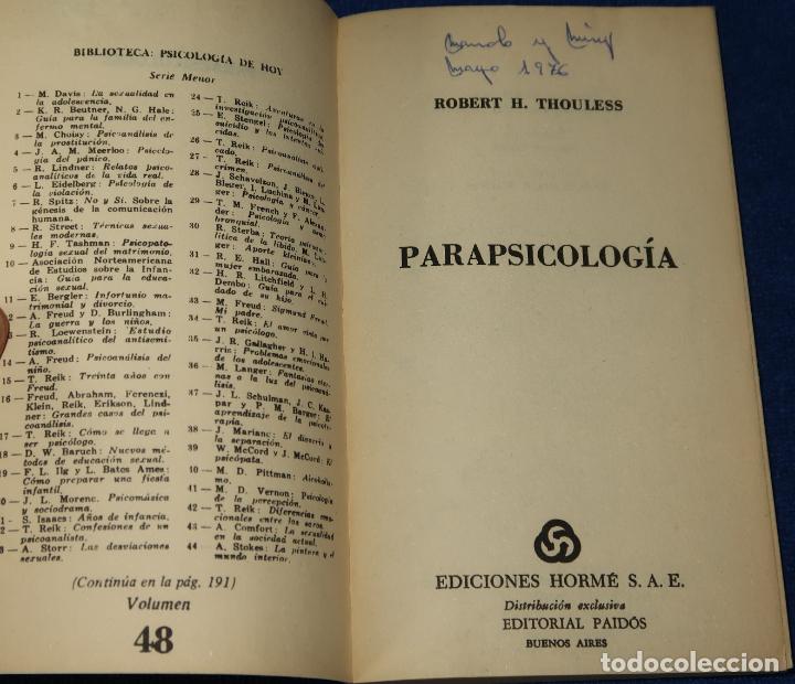 Libros de segunda mano: Parapsicolog&iacute;a - Robert H. Thouless - Ediciones Horme (1974) - Foto 2