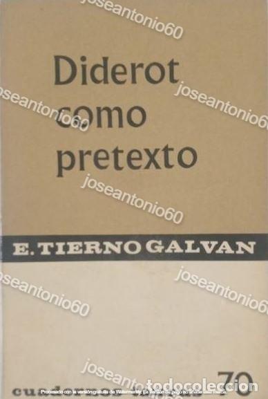 Libros de segunda mano: Diderot como pretexto. 1965. Enrique tierno Galvan - Foto 1
