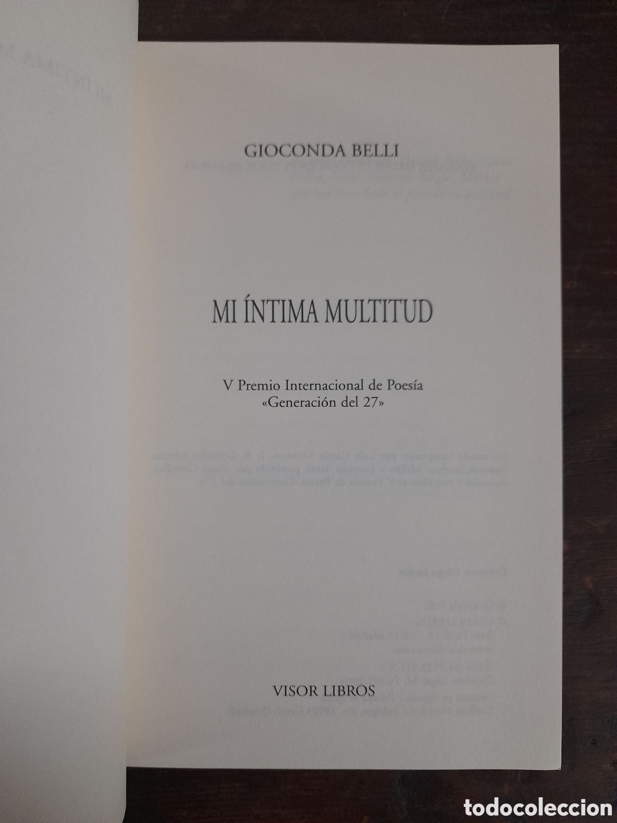 Libros de segunda mano: Mi &Iacute;ntima Multitud, Gioconda Belli - VISOR 2003 - Foto 2