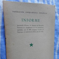 Libros de segunda mano: FEDERACION ESPERANTISTA ESPAÑOLA. INFORME XIII CONGRESO VALENCIA 1952. ESPERANTO. DANIEL LLORENS