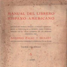 Libros de segunda mano: MANUAL DEL LIBRERO HISPANO-AMERICANO. TOMO PRIMERO: A. A-BIBLIO-202