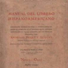 Libros de segunda mano: MANUAL DEL LIBRERO HISPANO-AMERICANO. TOMO UNDÉCIMO: NEBUDA-OROZ. A-BIBLIO-206