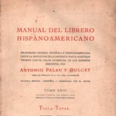 Libros de segunda mano: MANUAL DEL LIBRERO HISPANO-AMERICANO. TOMO XXIII: TECLA-TOVAR. A-BIBLIO-208