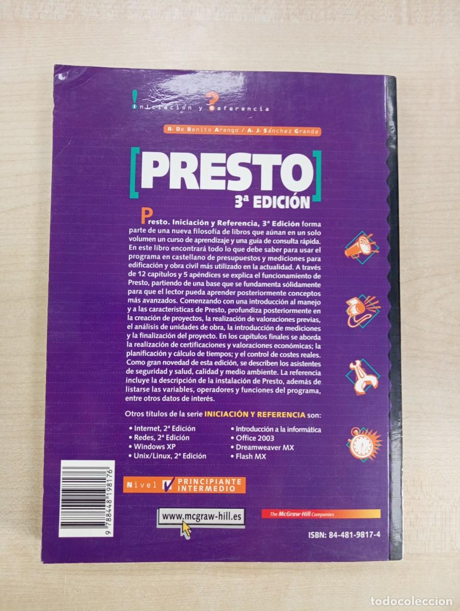 Libros de segunda mano: MANUAL DE PRESTO. R. DE BENITO ARANGO. A. J. S&Aacute;NCHEZ GRANDA. MC GRAW-HILL - Foto 2