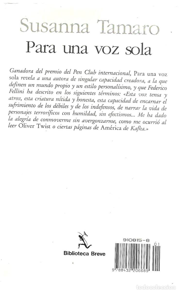 Libros de segunda mano: Susanna Tamaro . Para una voz sola - Foto 2