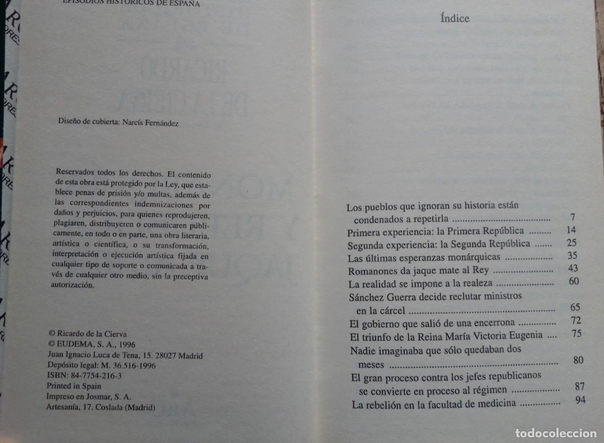 Libros de segunda mano: Monarqu&iacute;a y rep&uacute;blica: jaque al rey (1931). Ricardo de la Cierva - Foto 2