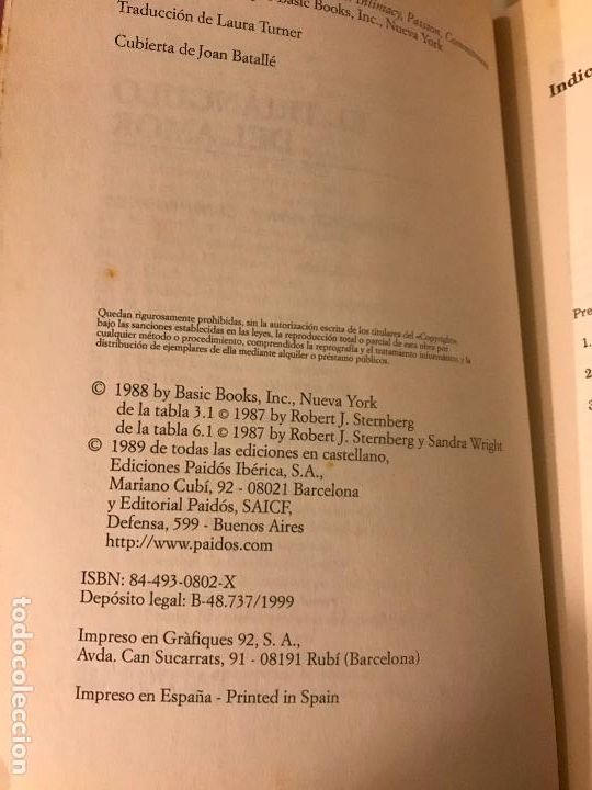 Libros de segunda mano: El tri&aacute;ngulo del amor. Intimidad, pasi&oacute;n y compromiso. Robert J. Sternberg. - Foto 4
