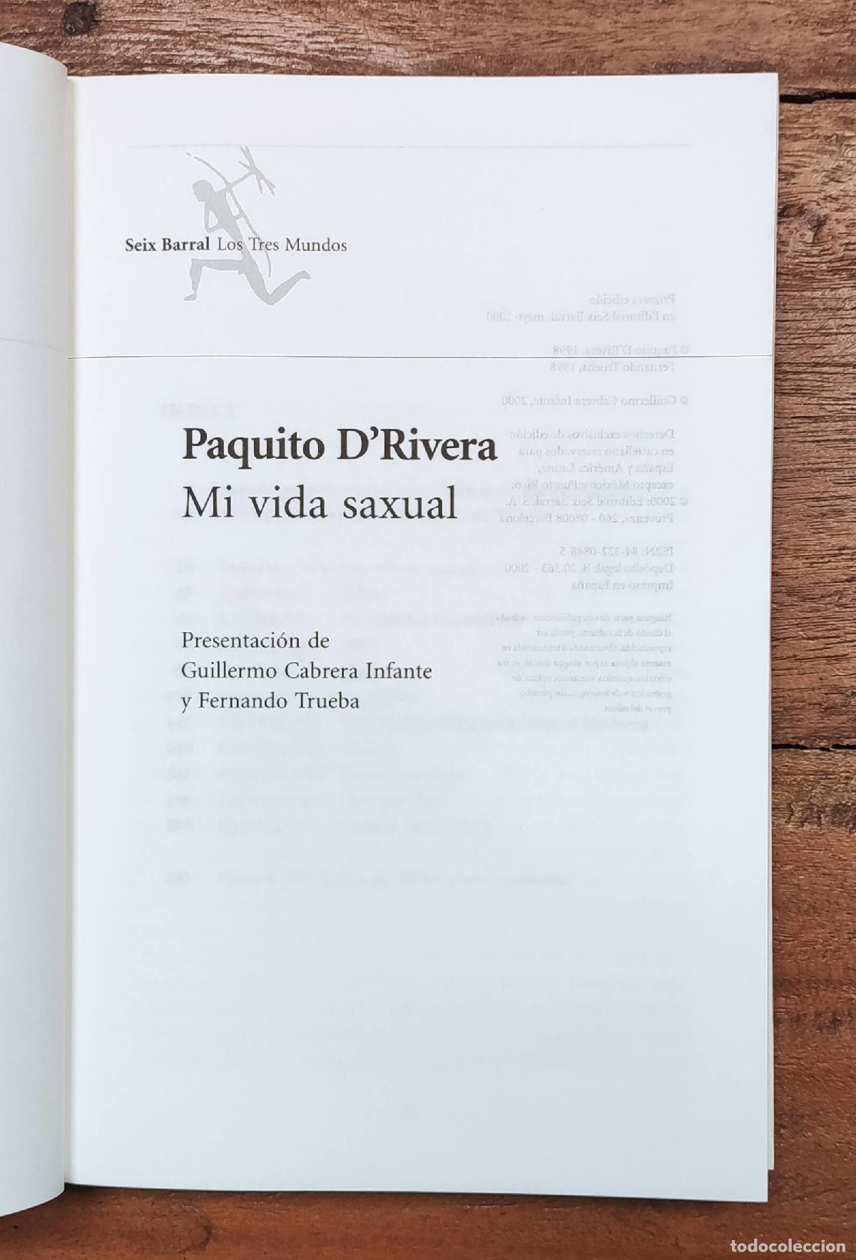 Libros de segunda mano: MI VIDA SAXUAL. D&rsquo;RIVERA, Paquito. Seix Barral. 2000. - Foto 2