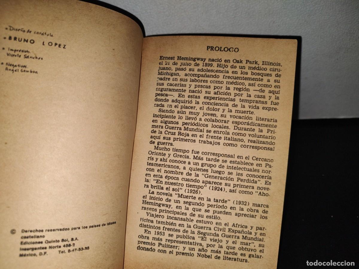 Libros de segunda mano: 85- EL VIEJO Y EL MAR - ERNEST HEMINGWAY - EDICIONES QUINTO SOL, S. A. - 1984 - Foto 5