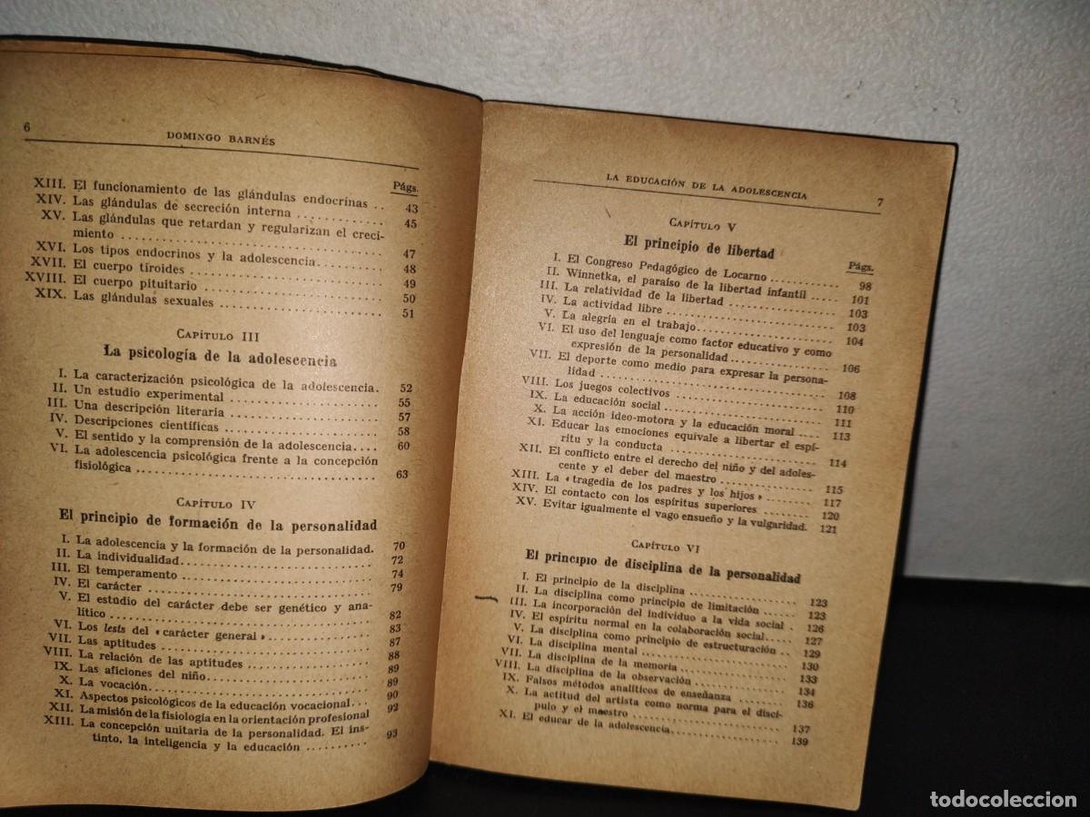 Libros de segunda mano: 85- LA EDUCACI&Oacute;N DE LA ADOLESCENCIA - DOMINGO BARN&Eacute;S - 1956 - Foto 6