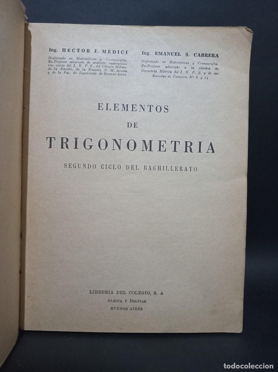 Libros de segunda mano: Cabrera y Medici - Elementos de Trigonometr&iacute;a - 1963 - Foto 2