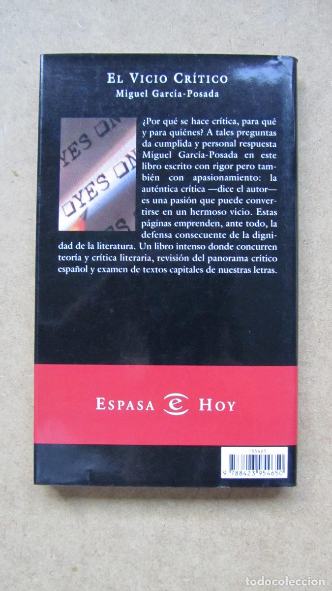 Libros de segunda mano: El vicio cr&iacute;tico Garc&iacute;a-Posada, Miguel - Foto 3