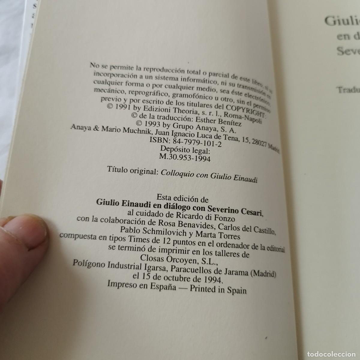 Libros de segunda mano: GIULIO EINAUDI EN DIALOGO CON SEVERINO CESARI / EVA 082 / ANAYA - Foto 7