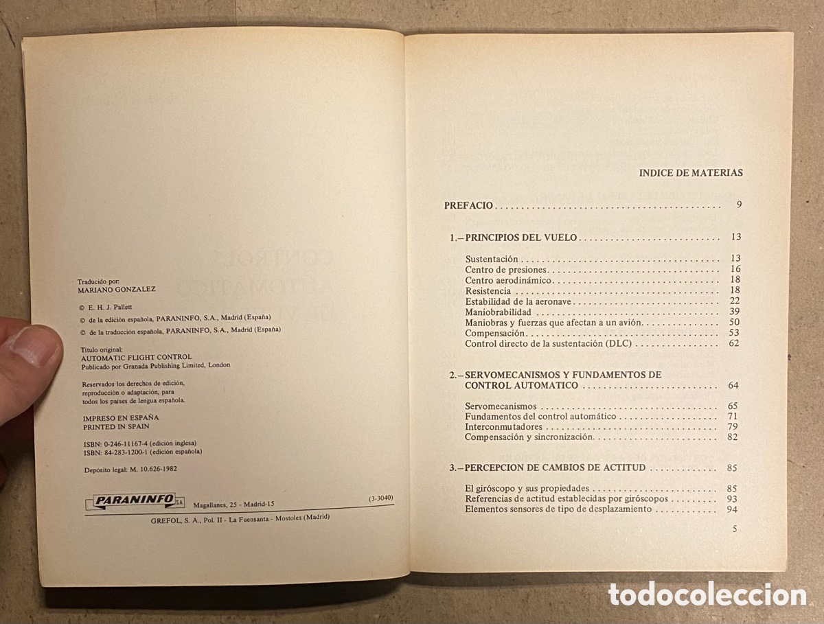 Libros de segunda mano: CONTROL AUTOM&Aacute;TICO DE VUELO. E.H.J. PALLET. PARANINFO 1982. - Foto 3
