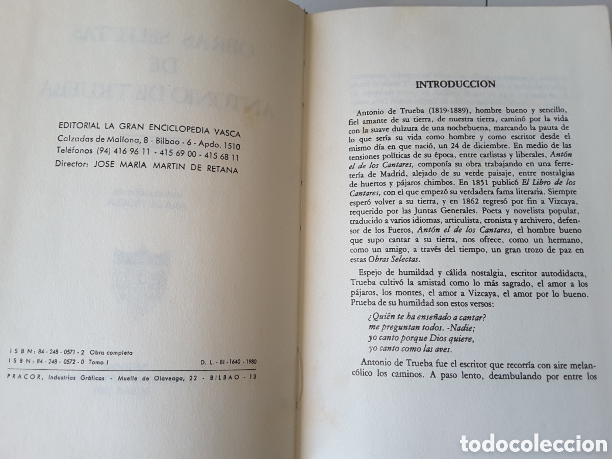 Libros de segunda mano: Antonio Trueba, Obras Selectas en 4 vol&uacute;menes. - Foto 4
