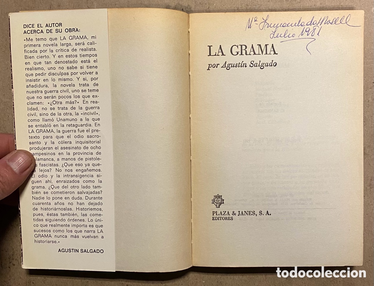 Libros de segunda mano: LA GRAMA. AGUST&Iacute;N SALGADO. PLAZA & JAN&Eacute;S EDITORIAL 1981 (1&ordf; EDICI&Oacute;N). - Foto 2