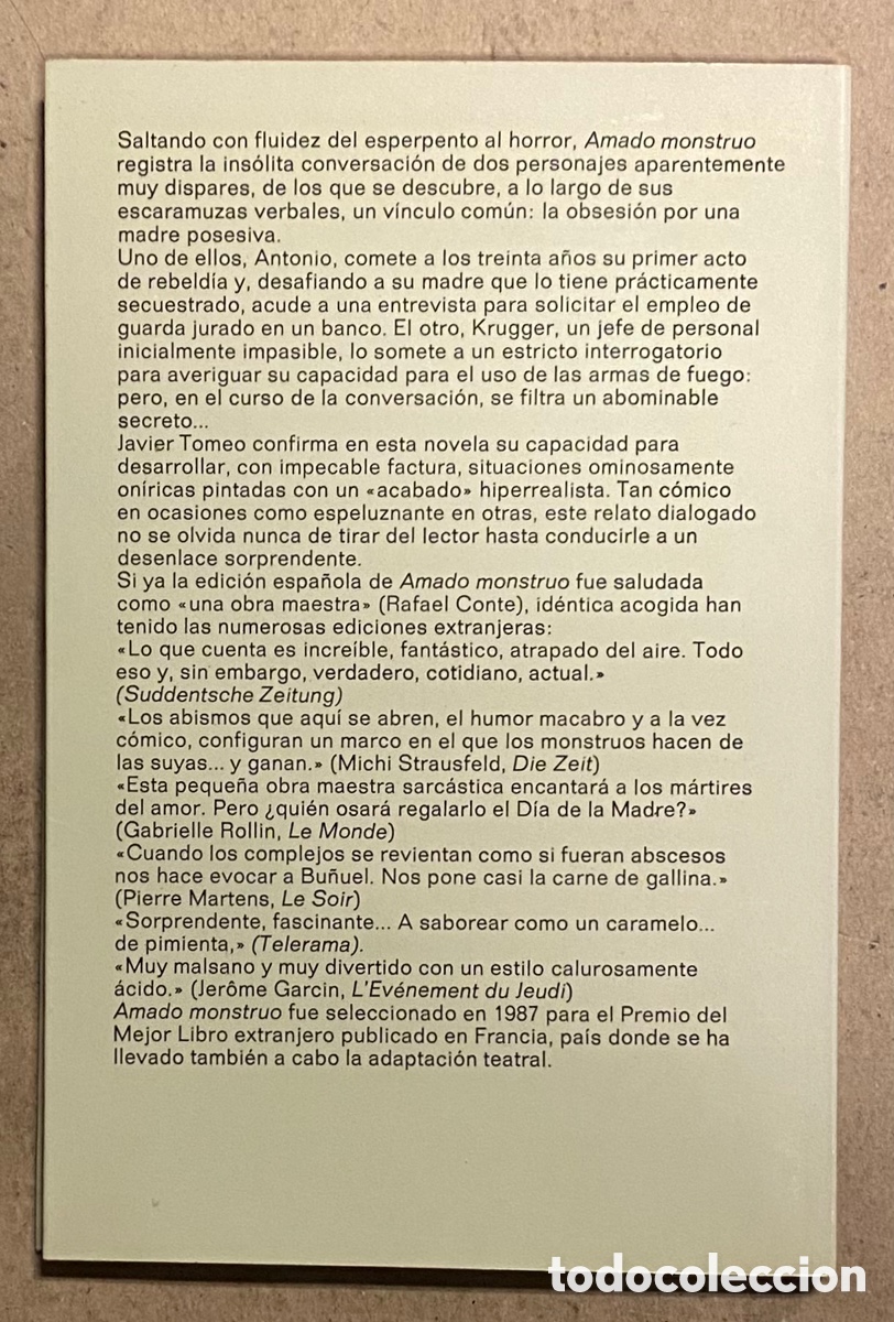 Libros de segunda mano: AMADO MONSTRUO. JAVIER TOMEO. EDITORIAL ANAGRAMA 1989. - Foto 5