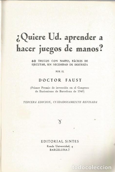 Libros de segunda mano: &iquest;QUIERE UD. APRENDER A HACER JUEGOS DE MANOS?- DR. FAUST - Foto 2