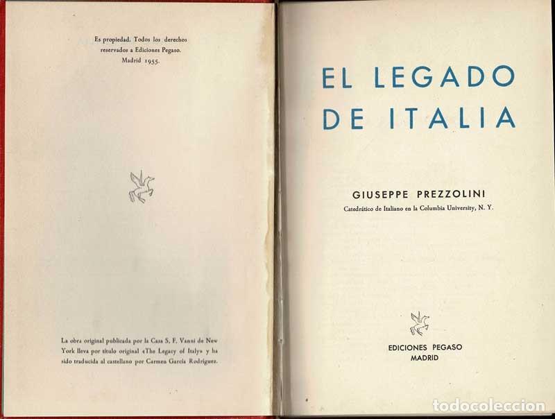 Libros de segunda mano: El legado de Italia - Giuseppe Prezzolini - Foto 2