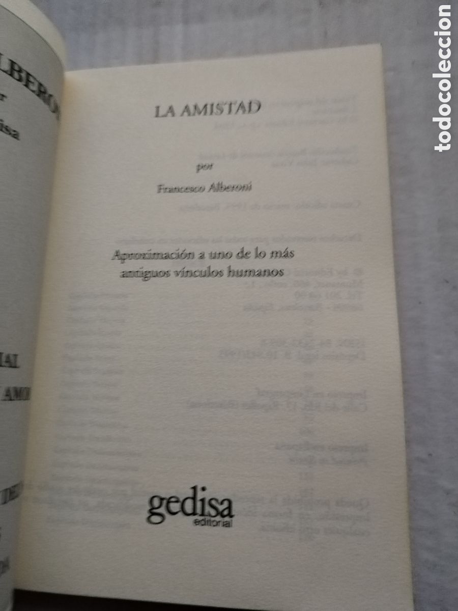 Libros de segunda mano: AMISTAD/FRANC&Eacute;SCO ALBERONI - Foto 2