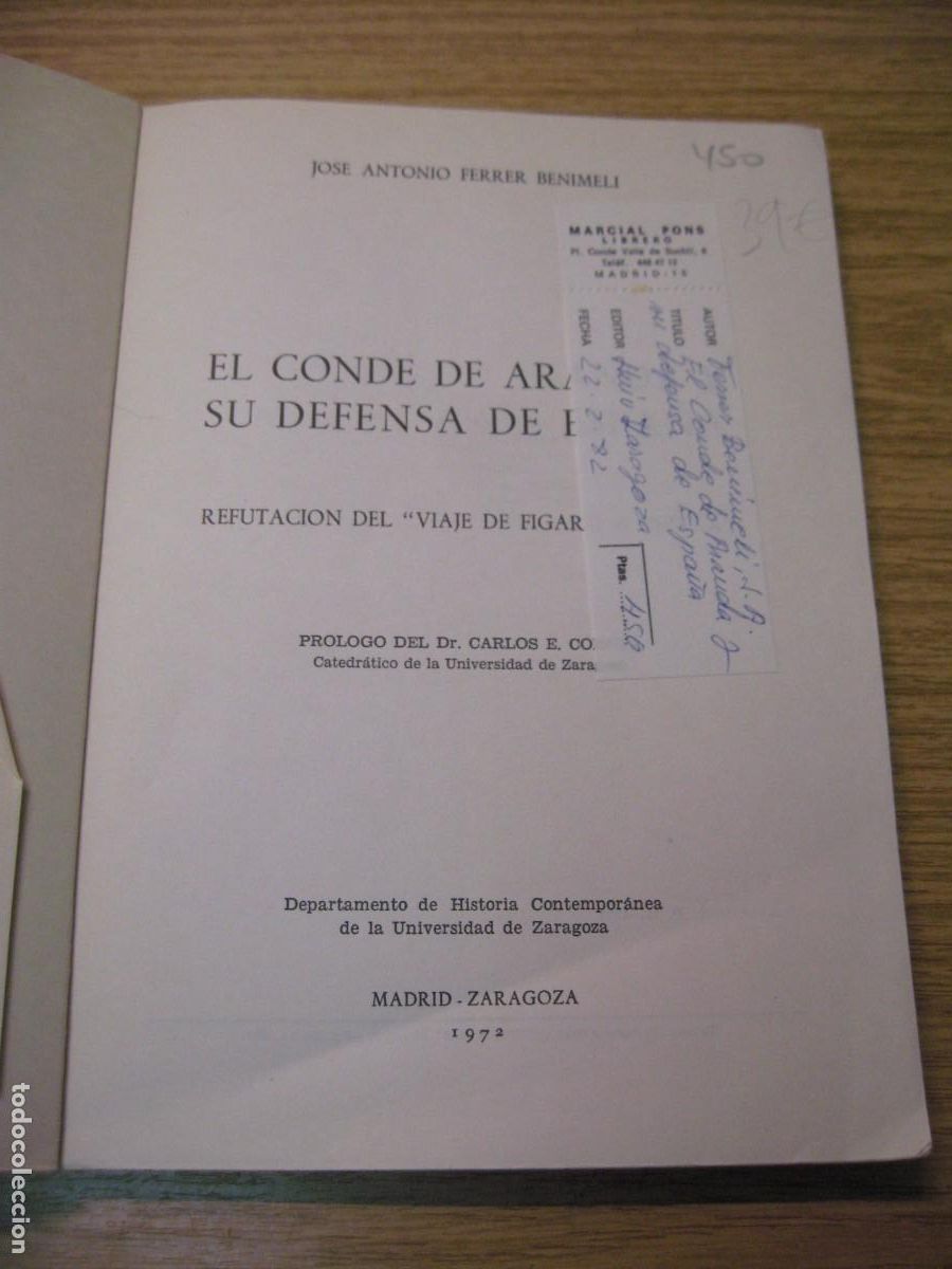 Libros de segunda mano: EL CONDE DE ARANDA Y SU DEFENSA DE ESPA&Ntilde;A. JOSE ANTONIO FERRER BENIMELLI. 1972 - Foto 4