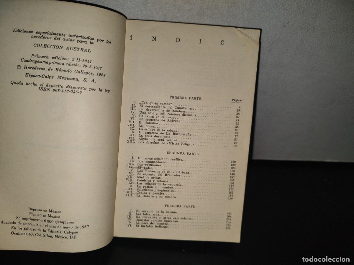 Libros de segunda mano: 133- DO&Ntilde;A B&Aacute;RBARA - R&Oacute;MULO GALLEGOS - COLECCI&Oacute;N AUSTRAL - 1987 - Foto 4