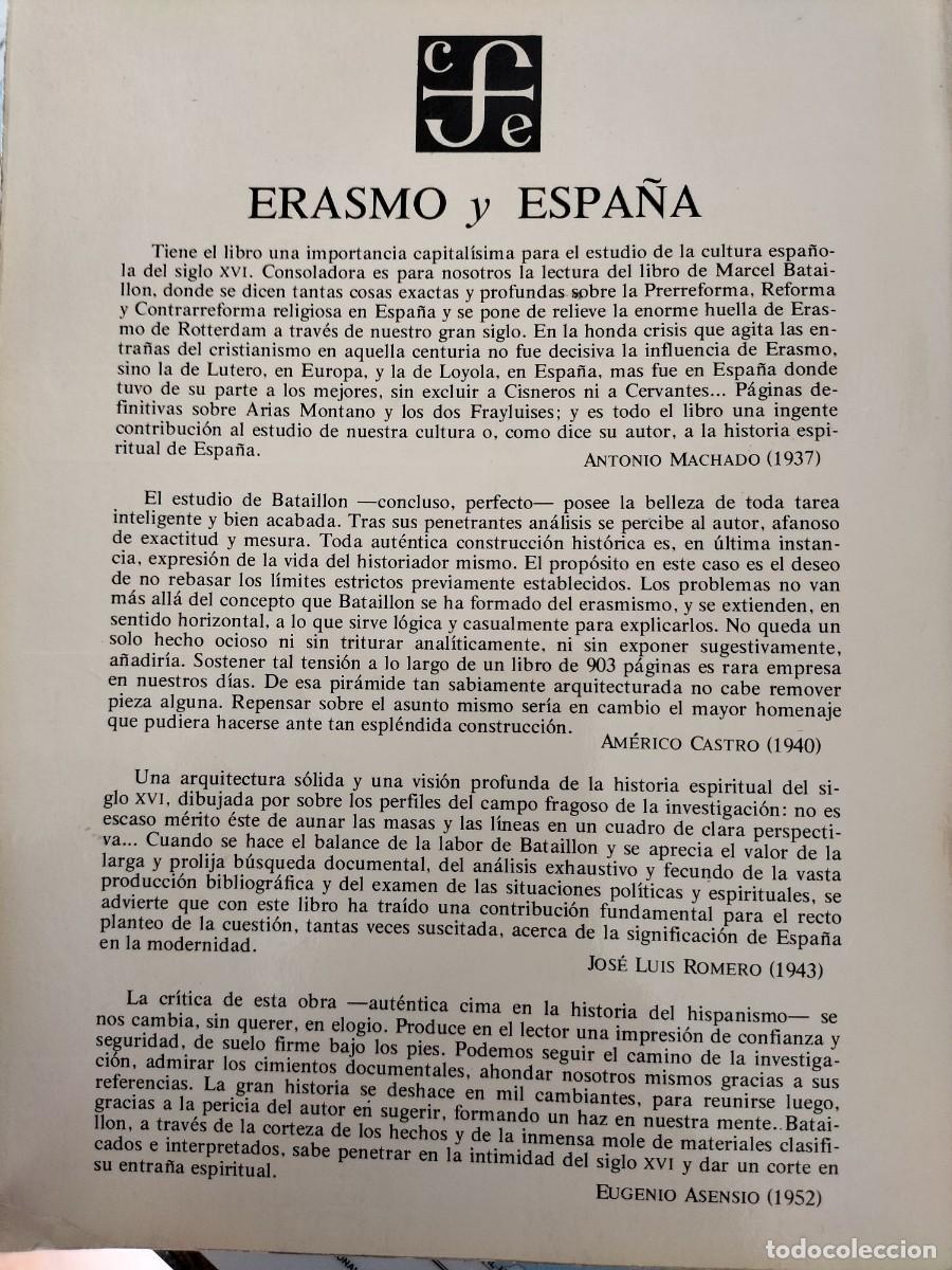 Libros de segunda mano: Erasmo y Espa&ntilde;a: Marcel Bataillon - Foto 3