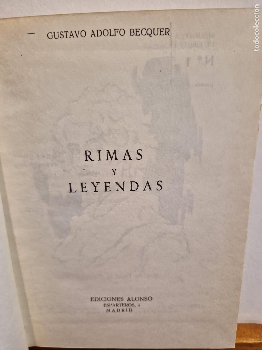 Libros de segunda mano: RIMAS Y LEYENDAS. GUSTAVO ADOLFO BECQUER. EDICIONES ALONSO - Foto 1