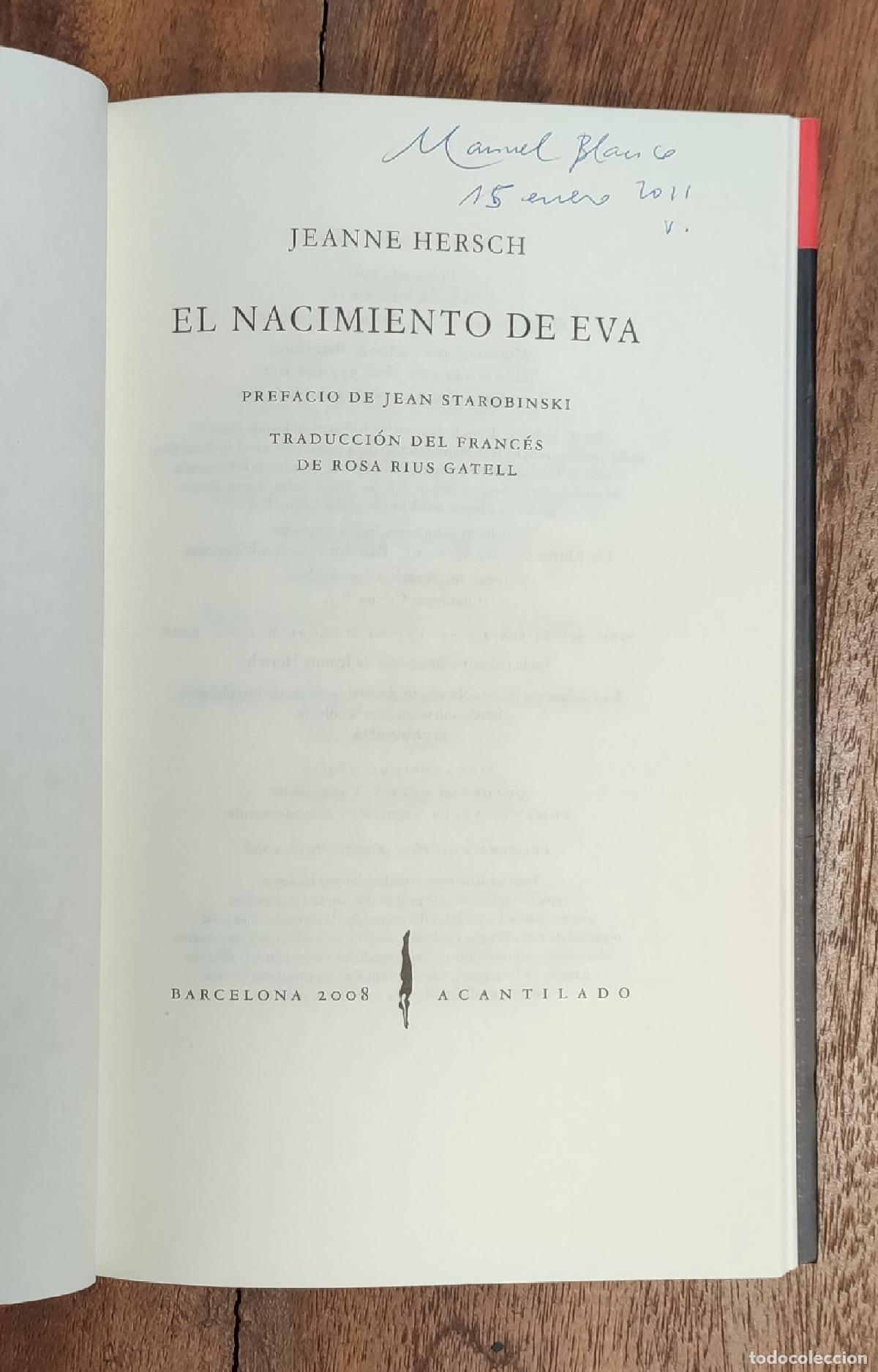 Libros de segunda mano: EL NACIMIENTO DE EVA. HERSCH, Jeanne. Acantilado. 2008. - Foto 2