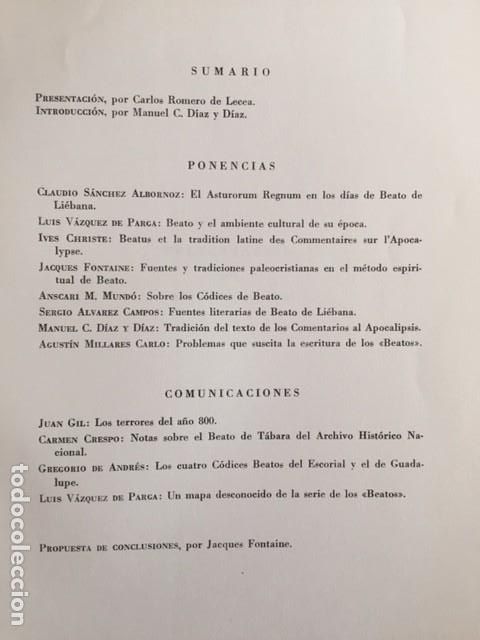 Libros de segunda mano: Actas del Simposio para el estudio de los C&oacute;dices del Com. al Apocalipsis de Beato de Li&eacute;bana. T. I. - Foto 2