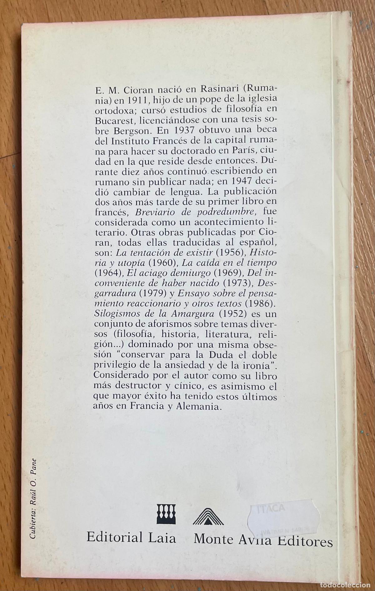 Libros de segunda mano: SILOGISMOS DE LA AMARGURA, E,M Cioran - Foto 2