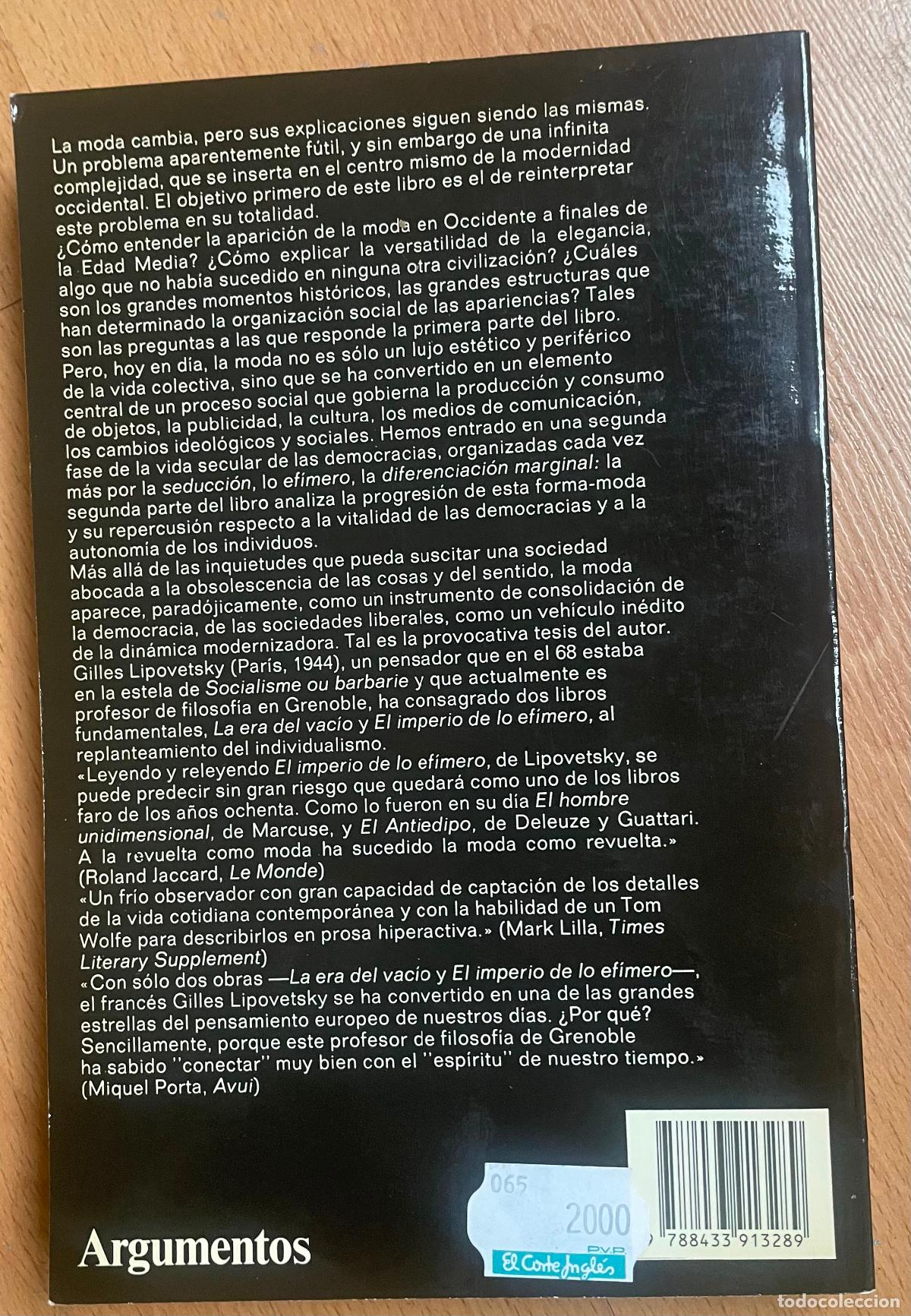Libros de segunda mano: EL IMPERIO DE LO EFIMERO, Gilles Lipovetsky - Foto 2