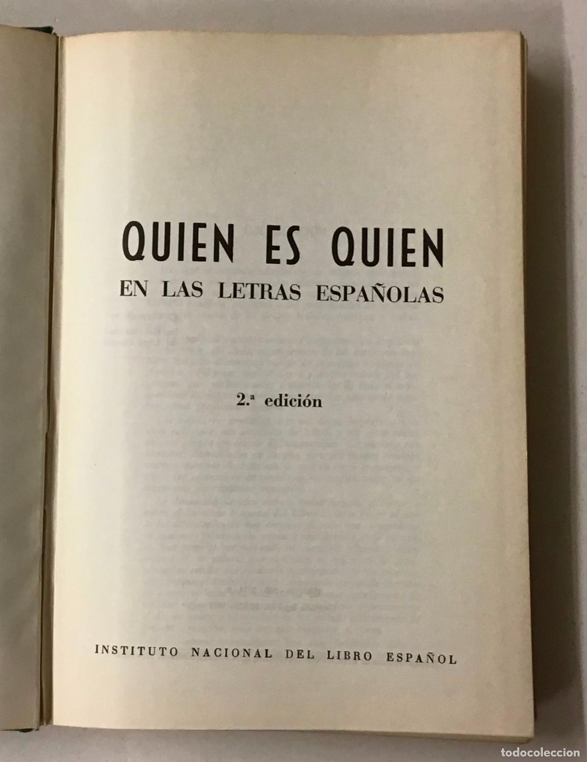 Libros de segunda mano: QUIEN ES QUIEN EN LAS LETRAS ESPA&Ntilde;OLAS. - Foto 2