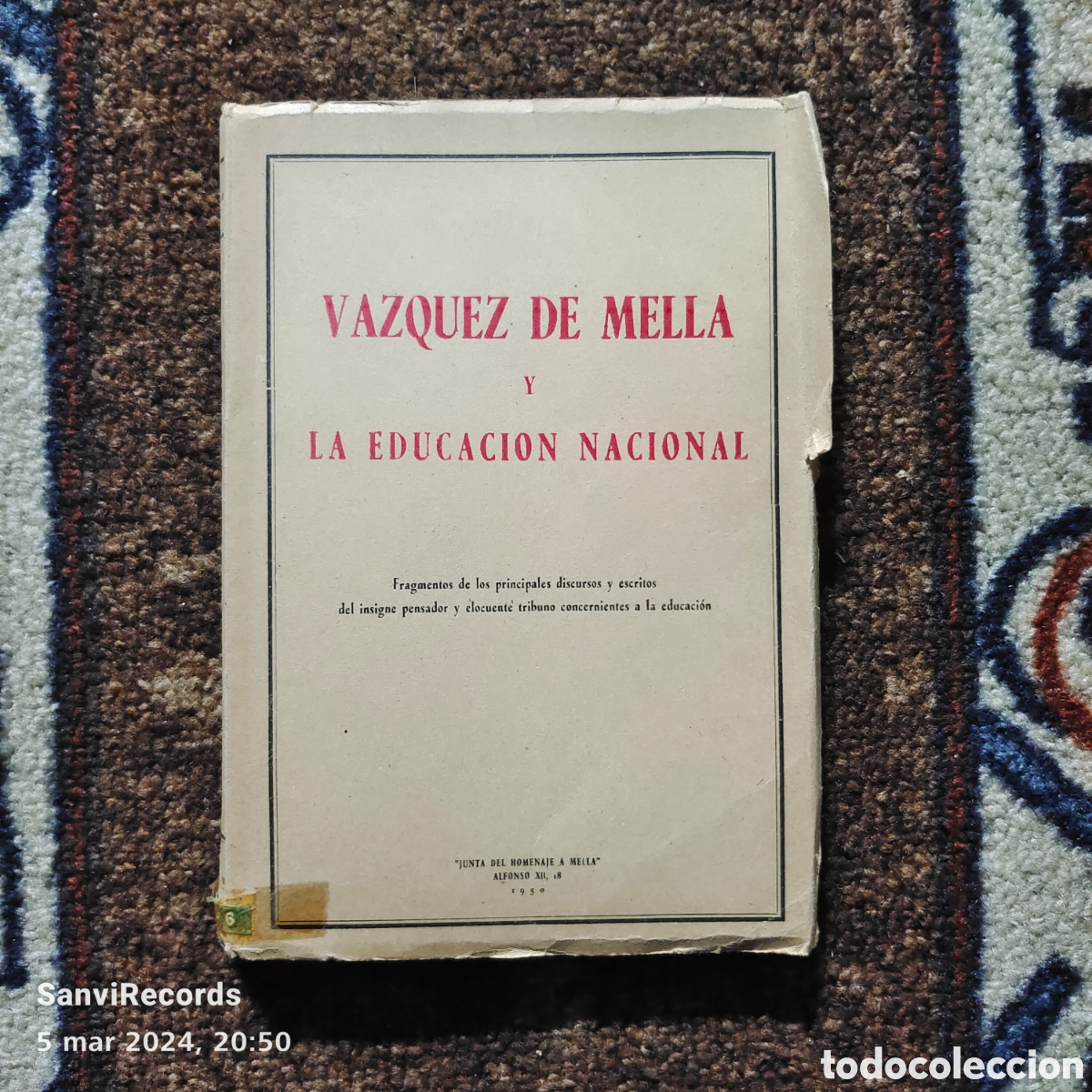 Livres d'occasion: V&Aacute;ZQUEZ DE MELIA Y LA EDUCACI&Oacute;N NACIONAL (JUNTA DE HOMENAJE A MELIA 1950)
