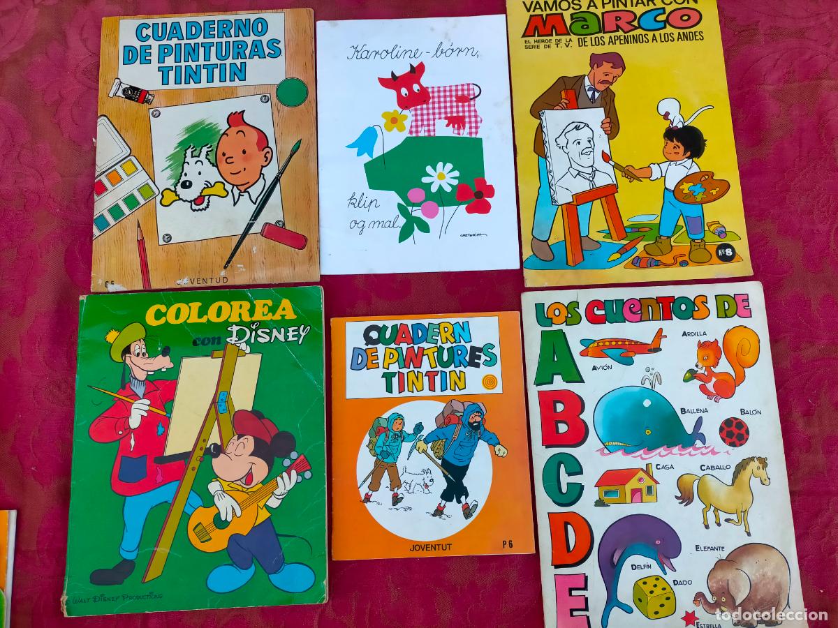 Libros de segunda mano: Lote libros infantiles antiguos y vintage dibujo pintura cuadernos para colorear Tintin Disney marco