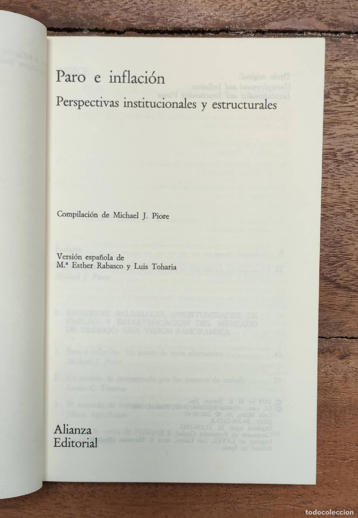 Libros de segunda mano: PARO E INFLACI&Oacute;N. PIORE, Michael J. (comp.). Alianza. 1983. - Foto 2